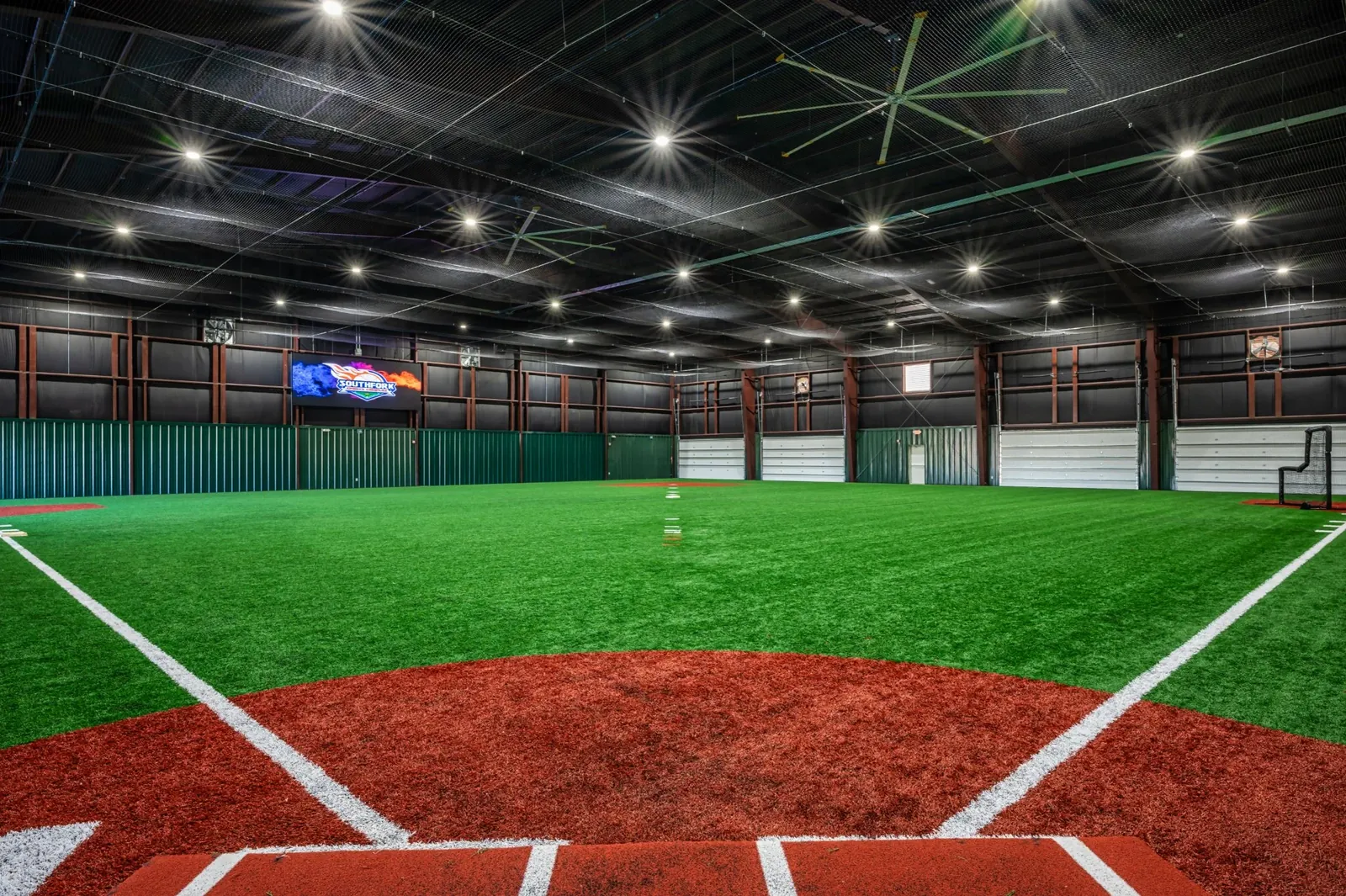The Fieldhouse indoor turf field, home-plate view